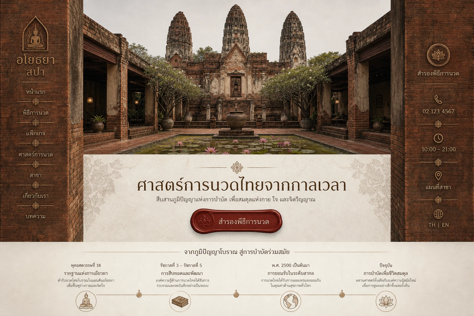 Ayutthaya Brick Spa เทมเพลตเว็บไซต์ร้านสปาและนวดไทย