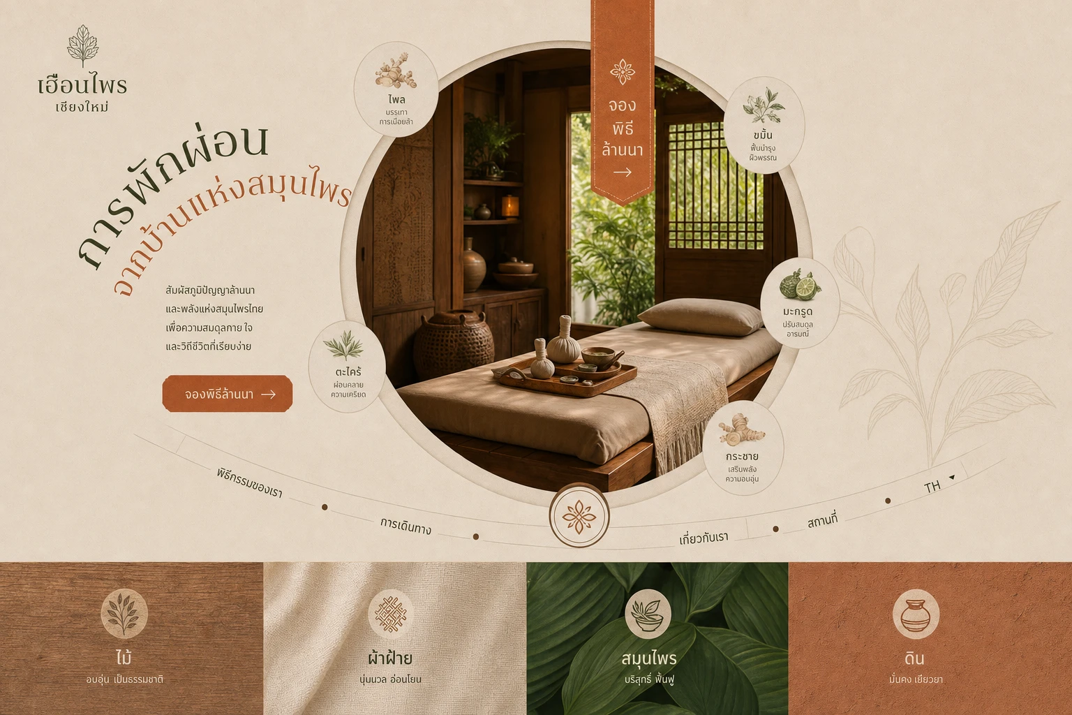 Huen Prai Chiang Mai เทมเพลตเว็บไซต์ร้านสปาและนวดไทย