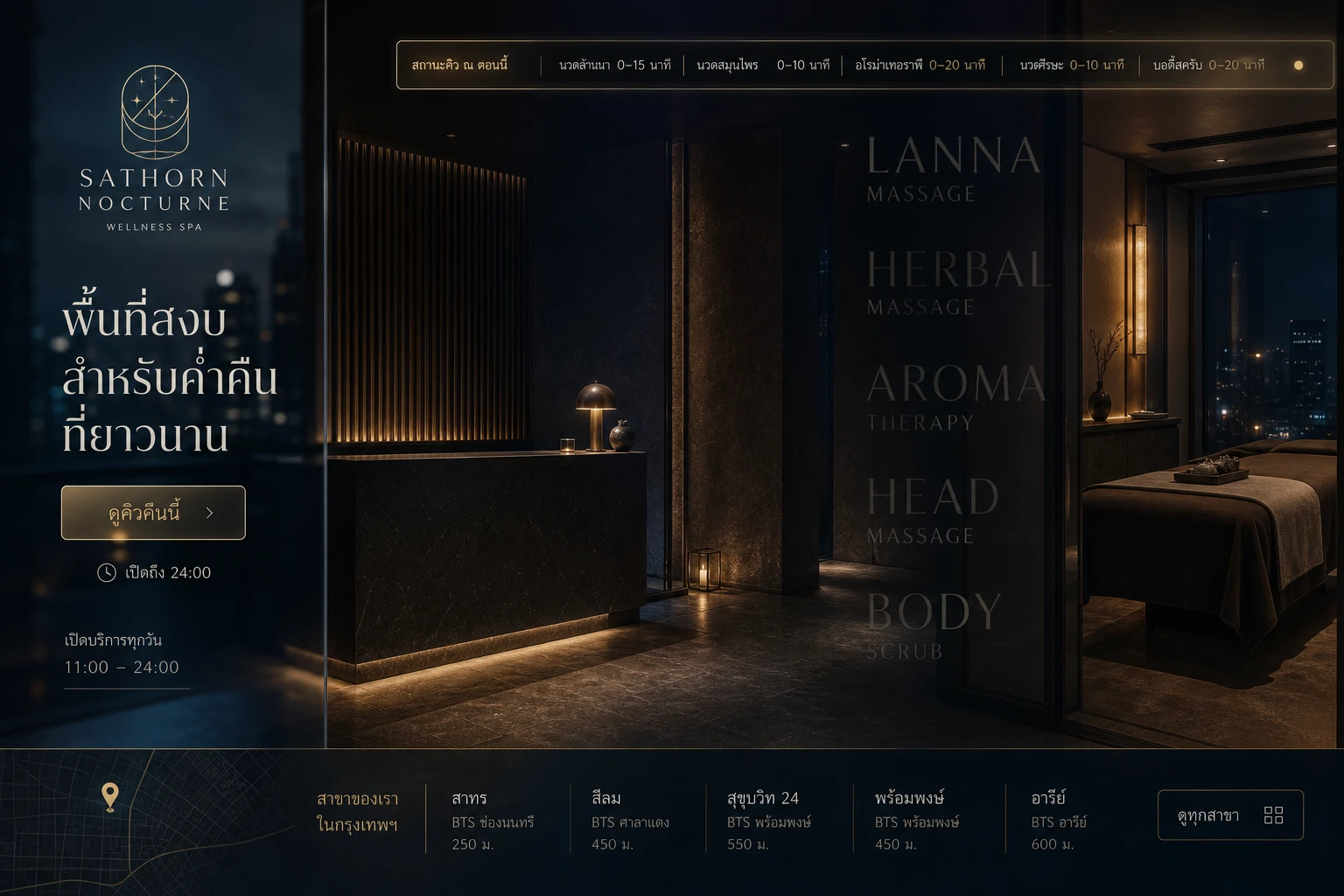 Sathorn Nocturne เทมเพลตเว็บไซต์ร้านสปาและนวดไทย